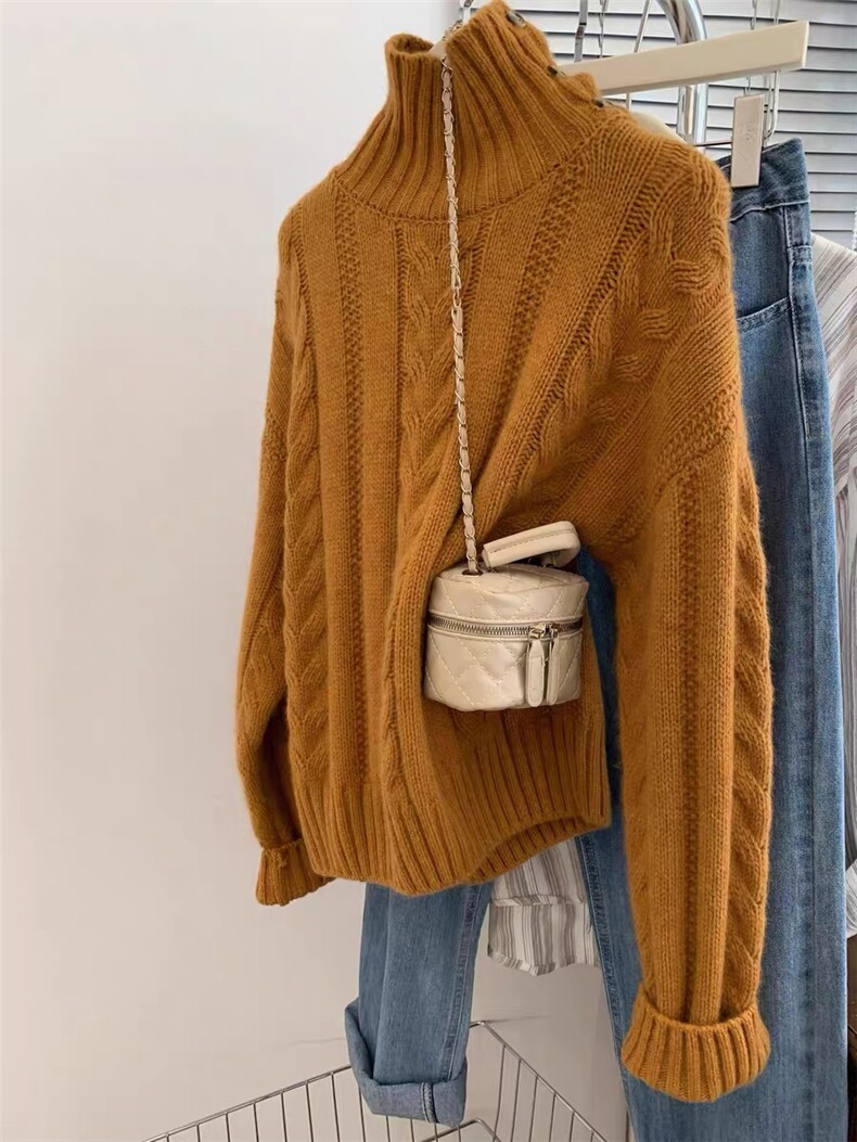 2025百搭简约时尚高领麻花花纹针织衫，女装针织衫/毛衣，思途羊绒