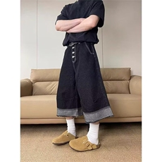 美式复古设计感牛仔短裤男女夏季潮流宽松阔腿七分裤A6619-P42，男装牛仔裤，星座208-5