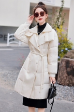 羽绒服女中长款过膝2024年新款冬季宽松收腰系腰带显瘦90白鸭绒，女装羽绒服，韩宇舍