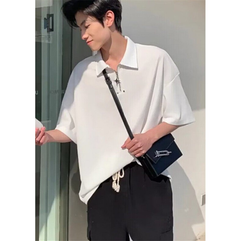 POLO衫男夏季宽松休闲纯色翻领上衣潮牌半拉链短袖t恤TW145,男装T恤,星座1116A（原606A-3）
