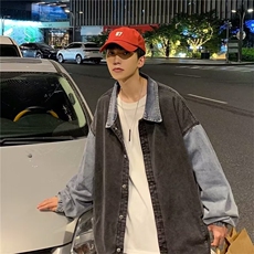 拼接牛仔外套男春秋款韩版日系炸街夹克复古休闲宽松ins潮牌上衣，男装工装外套，星座516A