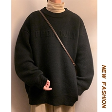 秋冬美拉德字母钢印圆领毛衣男休闲大码ins套头毛线衫MY106-P45，男装针织衫/毛衣，电商A001-1