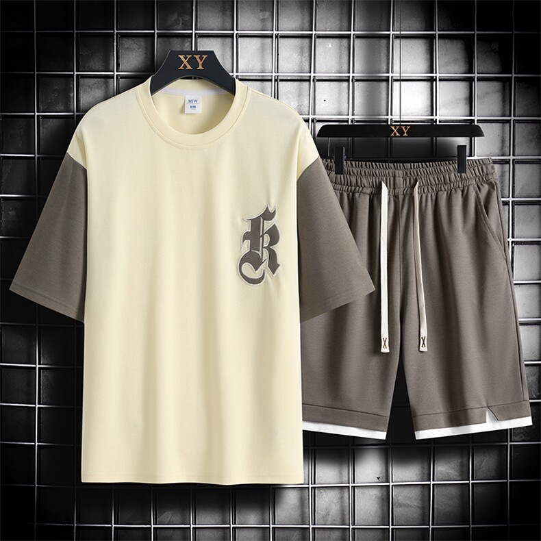 夏季运动套装网格挂拍休闲百搭时尚短套装CK2410+TC3151-P54控89,男装休闲套装,星座717