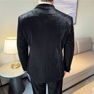 新中式高级感立领丝绒休闲西装外套秋冬加厚西服黑色DX23685-P155图片