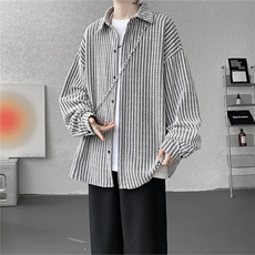 8XL-M鱼骨纹小香风衬衫男生春秋衬衣宽松慵懒垂感外套CS29009P45，男装衬衫，电商B312