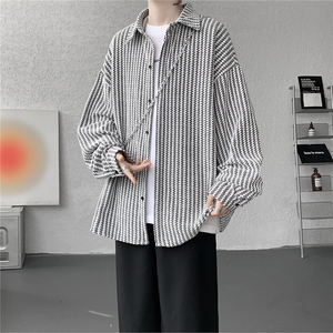 8XL-M鱼骨纹小香风衬衫男生春秋衬衣宽松慵懒垂感外套CS29009P45图片