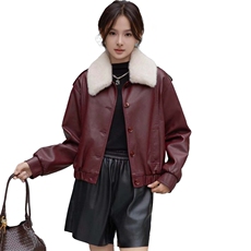 现货海宁f仿真皮皮衣女加绒加厚短款2024冬季新款女士宽松皮外套，女装皮衣，潮流依族