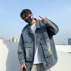 日系大口袋工装夹克男高街潮牌衣服美式机能宽松牛仔外套W07，男装夹克，星座506