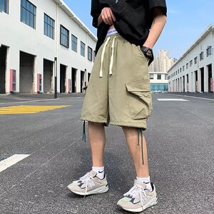 休闲工装短裤男夏季日系宽松青春系带五分裤K226-P28图片