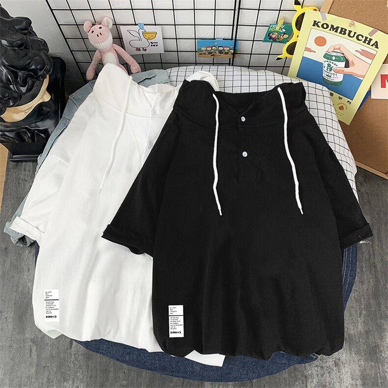 LD54045-P45连帽短袖t恤男大码胖子带帽五分袖中袖,男装T恤,电商A040