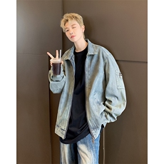 秋季新款港风美式vibe潮流百搭拼接款翻领牛仔夹克insJK1277-P70，男装夹克，星座313A(原308A-2)