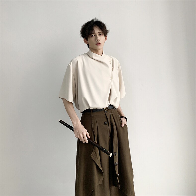 山本耀司品质夏季中袖现货中式纯色撞色排扣T恤CS29-P60控88图片