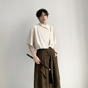 山本耀司品质夏季中袖现货中式纯色撞色排扣T恤CS29-P60控88图片
