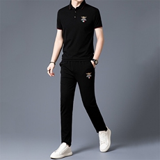 HP5089夏季新款男士休闲套装刺绣男装百搭二件套翻领，男装休闲套装，电商B360