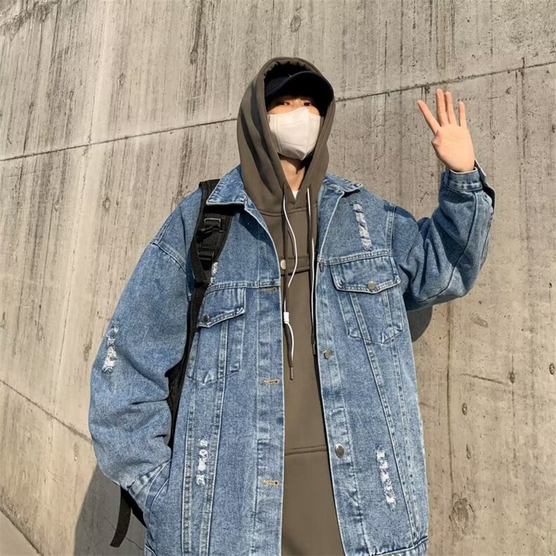 牛仔外套男韩版潮流破洞字母2023春秋新款ins宽松上衣W4578-P60，男装大码男装，星座412-2