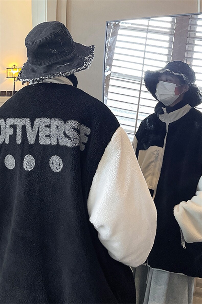 冬季撞色立领羊羔绒棉服外套工装痞帅美式加厚棉衣MY002p138控158,男装棉衣,星座605(原A050)