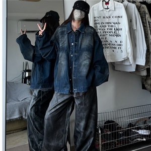 春秋季美式牛仔外套男高级感复古痞帅炸街潮牌废土风夹克潮3525图片