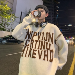 秋冬情侣款新款针织衫圆领毛衣男装港风宽松外套X5553-P90控108图片