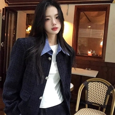 J426-P55大码胖mm韩系假两件拼接翻领小香风外套女秋季宽松休闲，女装短外套，电商B323A