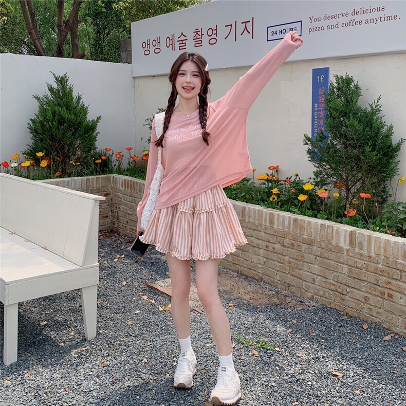 现货：夏装新款字母印花上衣条纹短裙两件套装2C135-8815P135K208，女装套装/套裙，2C135