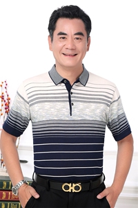 2025新款夏季爸爸装薄款潮短袖t恤中老年男装翻领休闲冰丝POLO衫图片