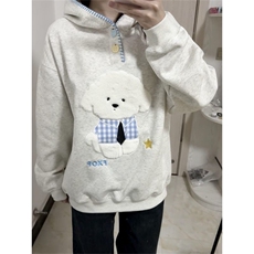 小狗刺绣加绒卫衣男女连帽秋冬加厚宽松慵懒风外套WY9028P55-58，女装短外套，星座1013-5