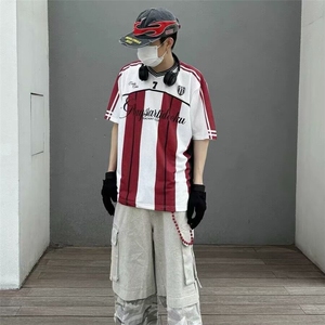 夏季新款运动足球服短袖T恤冰球服情侣装网眼印花撞色拼接t恤 T07图片