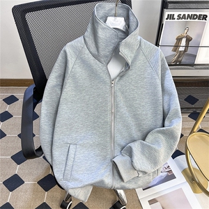 灰色开衫卫衣男女春秋款cleanfit短款夹克外套潮牌高级感棒球服图片