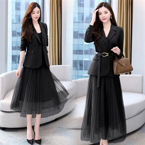 女神范西装网纱半身裙职业套装女2024年新款早春时尚气质两件套潮图片