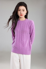 时尚女士秋季新款简约百搭半高领绞花针织衫舒适保暖显瘦毛衣，女装针织衫/毛衣，奢优羊绒