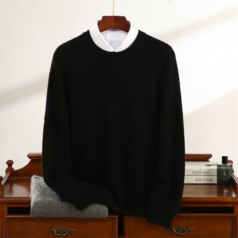 秋冬季35%羊绒简约休闲百搭商务7针双股马鞍肩圆领羊绒衫男装，男装羊绒套衫，云暖羊山羊绒
