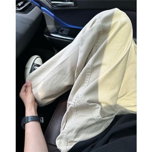 伐木工装裤男美式复古街头bf痞帅潮牌宽松休闲杏色牛仔裤 KN616图片