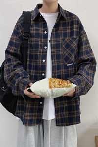 加绒衬衫男冬季新款港风宽松大码加厚磨毛格子长袖衬衣JR37-特P40图片