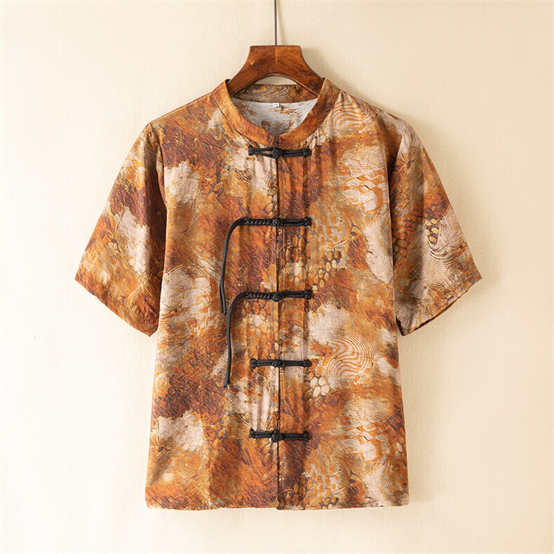 挂拍新中式提花风潮T恤短袖大码盆扣汉服时尚唐装T2411-P58,男装衬衫,电商A227