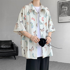 8XL-M夏威夷特大码冰丝垂感衬衫男度假风短袖复古花衬衣CS511P50，男装衬衫，电商D206-1