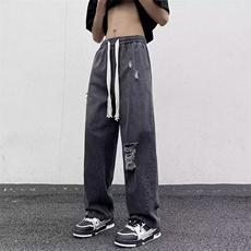 夏季潮牌ins渐变破洞牛仔裤美式高街直筒宽松阔腿裤男K7069-P38，男装牛仔裤，星座512-4