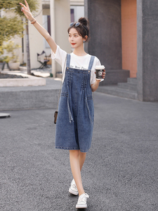 时尚宽松牛仔背带裤女夏季新款显瘦百搭休闲短裤连体裤学生装图片