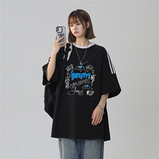 2025夏季新款创意印花图案条纹学院风短袖T恤T1048/P35控48-100棉，男装T恤，电商A148-1