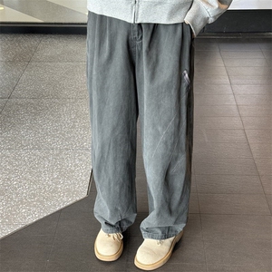 611-3 BK008 特价P60 美式1复古水洗宽松阔腿弯刀男女休闲工装裤图片