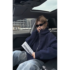美式重磅宽松结构拉链设计防风高领连帽卫衣外套WY129-P65，女装短外套，星座310A-4
