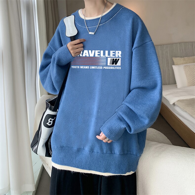 假两件毛衣男大码加绒针织衫男毛线衣M80359-P55 加绒P70图片