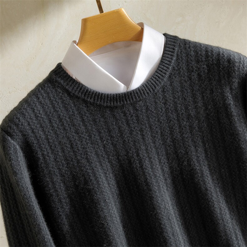 圆领套头羊绒衫男冬季加厚宽松毛衣男装内搭打底针织衫男装，男装羊绒套衫，澳坤羊绒