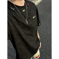 美式重磅做旧绣花短袖t恤圆领宽松半袖情侣上衣T3684-特价P35，男装T恤，电商A007