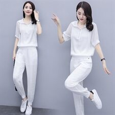 冰丝运动套装女2025年夏季新款时尚洋气减龄小个子薄款休闲两件套，女装套装/套裙，仟媚宠