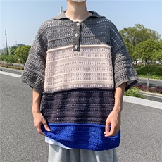 POLO衫镂空短袖拼色韩版潮流2026夏季清凉ins宽松T恤WB078-P38，男装T恤，星座412
