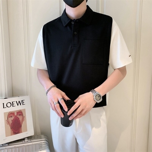 2025夏季新款社会小伙假两件polo衫男短袖T恤TX04P68控98图片