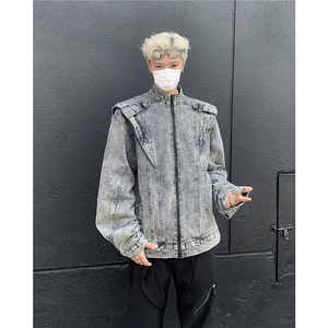 复古拼接短款牛仔外套欧美街头cleanfit机车服夹克男 JK8636图片