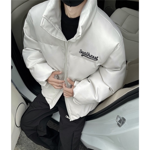 男装2026冬装宽松绣花PU皮棉衣港风大码棉服面包服外套S367-P128图片