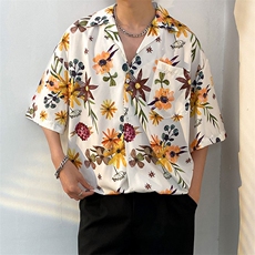 2025夏新款男打底衫宽松短袖衬衫潮流百搭三亚印花短袖CS1328-P35，男装T恤，电商A062