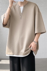 8XL-M特大码短袖男假两件五分袖高品质空气层宽松上衣DX321P35，男装T恤，电商D206-1